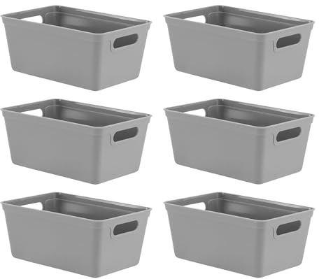 simpa 4L 4 Litre Plastic Storage Basket Studio Organiser Trays with Handles - Grey, Set of 6 Trays - 11cm (H) x 25cm (L) x 17cm (W)