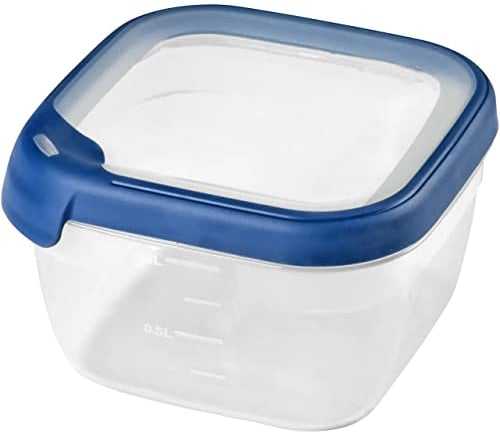 CURVER Boîte alimentaire carrée multi usage 1,2L en polypropylène 100% recyclé, 15x15x9,3 cm, adapté au Micro-Ondes, Lave-Vaisselle, Congélateur- bleu, pour la cuisine