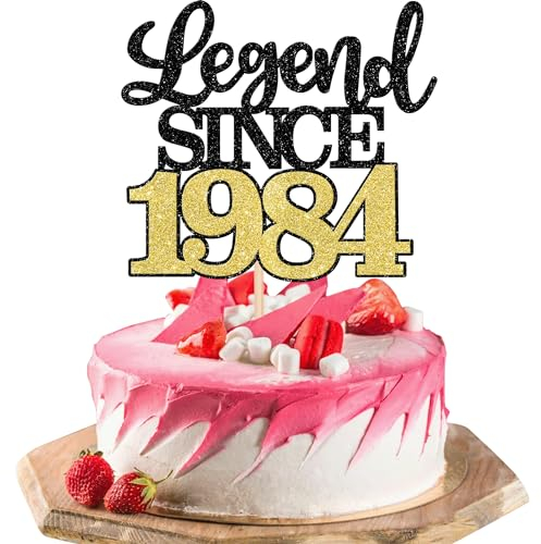 SYKYCTCY 1 Pack Legend Since 1985 Cake Topper Glitter Happy 40th Birthday Cake Pick 40 Fabulous Cake Decorations for Cheers to 40th Birthday Wedding Anniversary Party Supplies Gold (Black Gold, 40th)