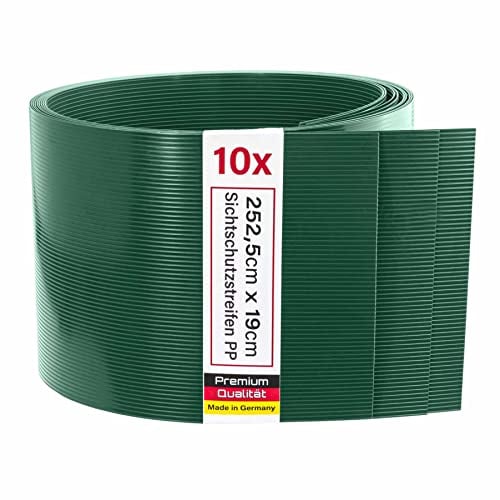 Zaunrebell - Sichtschutzstreifen aus PP - 252x19 cm für Doppelstabmattenzaun, Gittermattenzaun - Made in Germany (10 Streifen, Moosgrün)