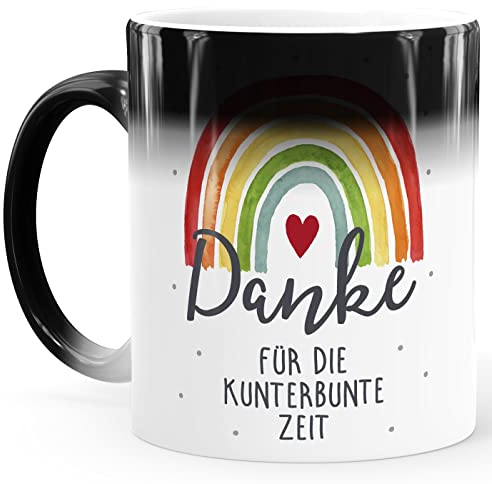 SpecialMe® Zauber-Tasse Danke für die kunterbunte Zeit Regenbogen kleines Geschenk Abschied Erzieherin Kunterbunte Zeit Magic standard