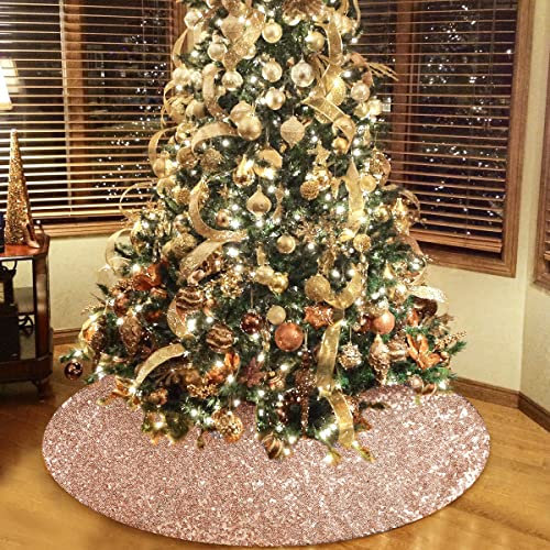 yuboo Base per albero di Natale in oro rosa, con paillettes glitterate, a doppio strato, per decorazioni natalizie in oro rosa e ornamenti rosa