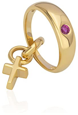 NKlaus Kettenanhänger kleiner Taufring Rubin Kreuz 333 Gelb Gold 11,6mm Glanz für Mädchen 9561