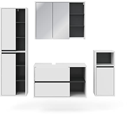 Vicco Badmöbel-Set Viola, Badezimmerschrank-Set, Weiß/Anthrazit, 4 Teile