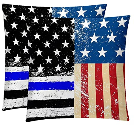 2Er Set Deko Kissenbezug Blaue Schwarze Usa-Flagge Dekokissen Kissenbezüge Stilvolles,Atmungsaktiv Kissenhülle Für Bauernhaus Outdoor Kissen,45X45Cm