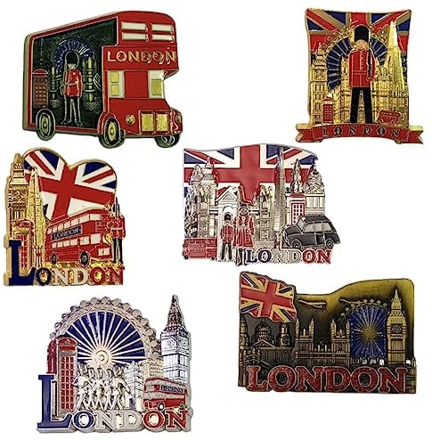 6 London Scene Metal Magnets - Union Jack British Souvenir Magnet - England Souvenirs Magnet London Gift By Mighty Majesty