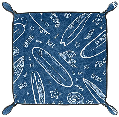 suojapuku Marine-Doodle-Surfbretter Schmucktabletts,gefaltetes Ledertablett Tischorganizer zur Aufbewahrung von Schlüsselmünzen,Schmuck,Uhren