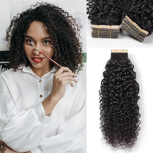 YDDM Schwarze Frauen tape extensions echthaar schwarz Kinky Curly Tape in haarverlängerung echthaar tapes unsichtbare extensions echthaar tape extensions echthaar 12 Zoll 20 stück 30G