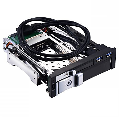 HUIOP Hard Drive Enclosure, Internal Hard Drive Enclosure with Dual Slot 5.25 Inches HDD/SSD 2.5 + 3.5 Inches Tool-Free Design with 2 USB 3.0 Ports Security Locks, Case