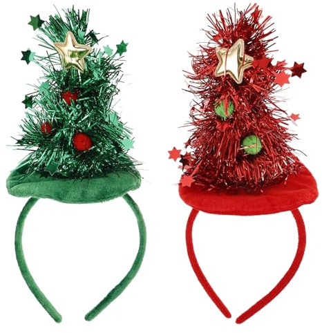 MAGICLULU 2pcs Christmas Tree Hair Hoop Christmas Light up Tree Headband LED Xmas Headbands Festive Holiday Hair Accessory for Women or Girl