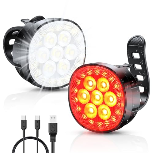 Mohard 1200mAh Luci Bicicletta LED, 800Lumen 8+12 Modalità & USB Ricaricabile Luce Bici IP65 Impermeabile, 2-in-1 Fari Anteriore & Posteriore per Ciclismo Montagna Notturno, Kit Fanale Bici per Moto
