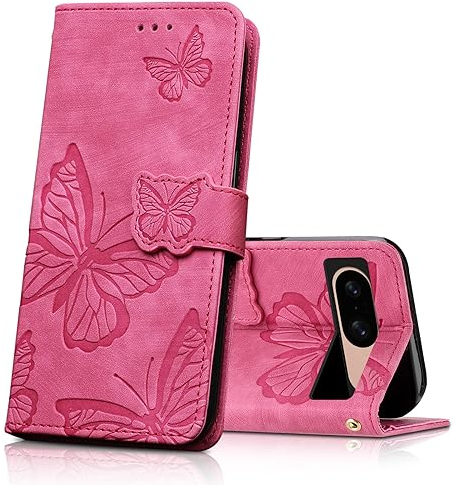 CXTCASE Cover per Google Pixel 8, Pelle PU Portafoglio Custodia a Libro in Pelle Protettiva per Google Pixel 8, Flip Caso Custodia Google Pixel 8 Case, Rosa Rossa