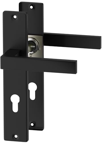 ERGO line CUBE garnitures de porte carrées, noires, poignée avec serrure intégrée serrure à cylindre ensemble de poignées avec rosette longue, garniture de porte, poignée, tige carrée de 7 mm