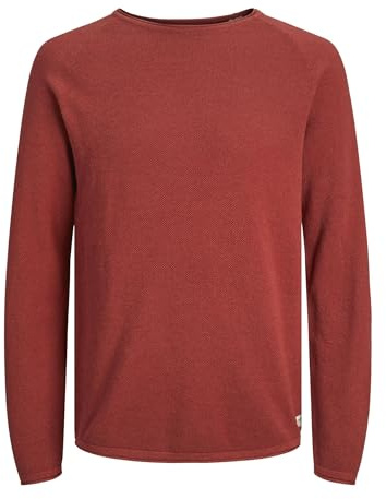JACK & JONES Men's Jjehill Knit Crew Neck Noos Jumper, Red Ochre/Detail: Twist, L