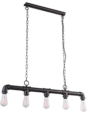 Globo Hängeleuchte Rohr Design Pendelleuchte Industriestil Esszimmerleuchte Retro, Metall, 5x E27 Fassungen, LxBxH 91,5x5x150 cm