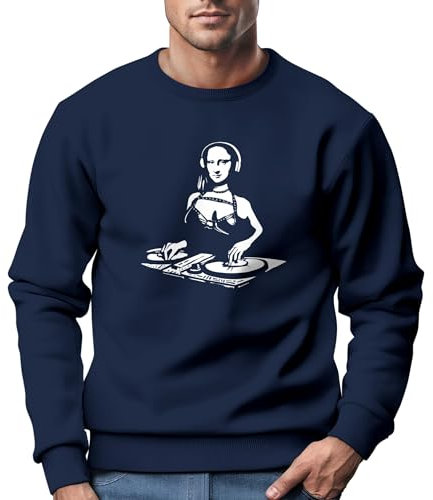 Neverless® Sweatshirt Herren Bedruckt Mona Lisa Techno Festival DJ Electronic Music Rave Fashion Streetstyle Navy S