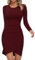 Missufe Elegant Basic T Shirt Freizeitkleid Damen Minikleid Bodycon Kurzes Enges Langarm Kleider (Burgunderrot, X-groß)
