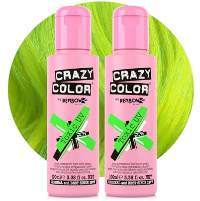 Crazy Color Vibrant Toxic UV Semi-Permanent Duo Hair Dye. Highly Pigmented Neon Green Conditioning & Oil Nourishing Vegan Formula | No Bleach or Ammonia | 200ml
