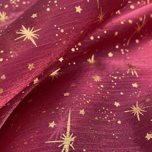 SYSUII 150cm*1m Organza Stoffe zum Nähen Stern Heißprägen Sparkly Stoff zum Dekorieren Basteln Hauch Zart, Fein, Durchsichtig Dekostoff Leichter Glanz Stoff für Gardine Vorhang Hochzeit -Weinrot