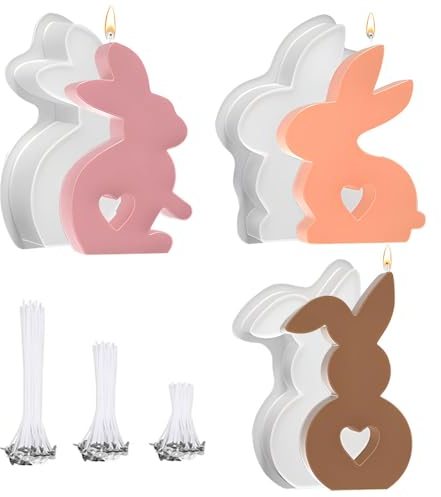 3 Moldes de silicona de conejo de Pascua,Molde de vela de pascua,Molde de conejito para Pascua, Conejo de Pascua,Molde de silicona para yeso,Velas de cera de soja, artesanía