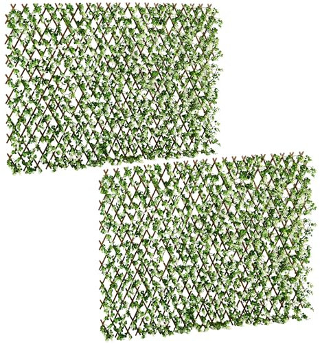 Outsunny 2pc Expanding Garden Trellis, 2 x 1m Faux Decorative Privacy Fence with Artificial Leaves, Privacy Screen Greenery Walls for Garden Balcony, Eucalyptus Leaves