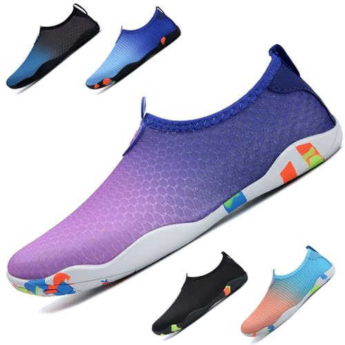 WateLves Beach Swimming Water Shoes Men Women Swim Aqua Barefoot Yoga Surf Shoes Quick Drying Lightweight Unisex (Blue Purple 3.5)