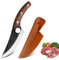 BFYLIN Japanisches Messer mit Lederhülle,Geschmiedetes Kochmesser Küchenmesser mit Fingerloch Holzgriff,Scharfes Ausbeinmesser Outdoor Hackmesser,Handgeschmiedet Chefmesser