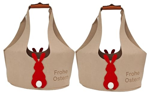 2 Stück Osterkörbchen, Ostern Filztaschen, Osterhasen Tasche, Ostertüten Zum Befüllen, Osterkorb Kinder, Ostern Beutel, Frohe Ostern Tüten-Grey