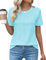 Rapbin Women's Fashion 2024 Summer Tops Dressy Casual Crewneck Short Sleeve Blouses Cute Tunic T-Shirts,Sky Blue,M