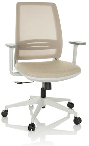 hjh OFFICE Bürostuhl ergonomisch PROFONDO ECO W Drehstuhl atmungsaktiv mit Verstellbarer Lordosenstütze, Beige Netzstoff/Stoff