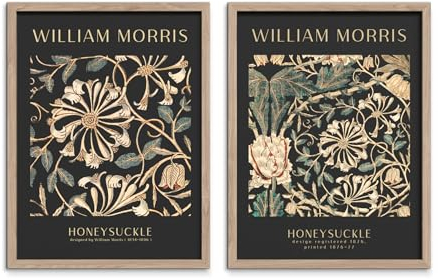 STYLER Bilder Set Morris 2x 30x40 cm (AUFHÄNGFERTIG) mit hochwertigem Holzrahmen - William Morris Honeysuckle Muster - Klassische Eleganz