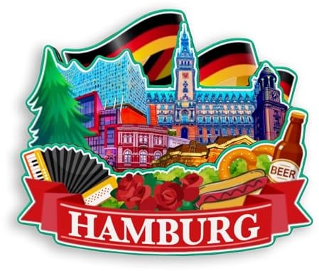 Quwsne Kühlschrankmagnet, Hamburg, Deutschland, Kühlschrankmagnet, Stadt, Reise, Souvenirs, Touristengeschenke, 3D, klassische Sehenswürdigkeiten, handgefertigt, Handwerk, Heimdekoration -1174