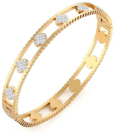 GAUEIOUR Lucky Leaf Bracelet,Personalized Stainless Steel Hollow Lucky Bracelet, Minimalist Style Zircon Luxury Jewelry, Fashionable Women/Girls Jewelry Gifts (Gold)