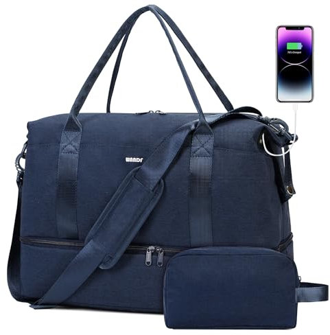 WANDF Cabin Bag 45x36x20 for Easyjet Airlines Underseat Travel Bag with with USB Charging Port, Wet Pocket & Shoes Compartment Carry on Hand Luggage Weekend Bag for Women and Men (Navy Blue)
