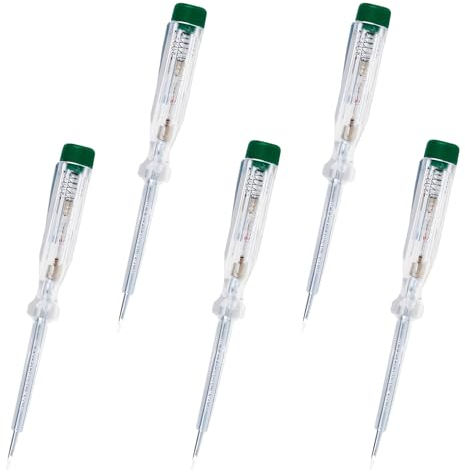 O4L Einpoliger Spannungsprüfer/Phasenprüfer mit fest integrierter Glimmlampe, Schraubendreherklinge und Ansteckclip aus Metall, Made in Germany, 5 Stück