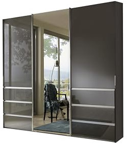 WIEMANN Schwebetürenschrank Kleiderschrank Schlafzimmerschrank 250cm breit, mit Schubladen, Glas Havanna, mit Spiegel, Höhe 217cm, Malibu