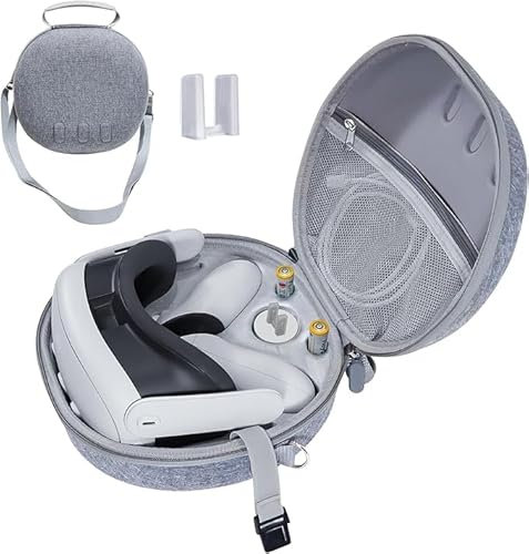 Txtcu Mini Tasche für Meta Quest 3, Hartschalen Tasche für Oculus Quest 3 Zubehör Tragbare Trage Tasche mit abnehmbarem Schultergurt nur Kompatibel mit Headset und Controllern (grau)