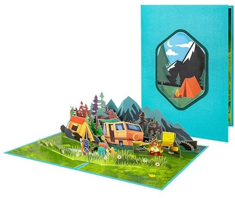 Halbur Pop Up Karte Geburtstagskarte 3D Grußkarte Camping Berg Wohnmobil mit Umschlag, Zelten Geldgeschenk Karte Geschenke Reisegutschein für Camper