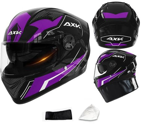 SMTSEC Motorradhelm Damen Herren Full Face Helm Retro Klapphelm DOT/ECE-Zertifizierter Mit Anti-Fog Sonnenblende Helm Motorrad Downhill Helm Mopedhelm Schutzhelm Für Cruiser Chopper,Purple-55~62CM