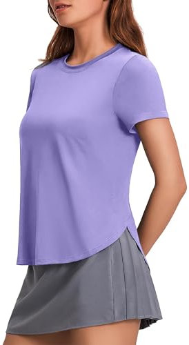 PINSPARK Damen Sportshirt Schnelltrocknend Fitness Kurzarm Sport Top Frühling Outdoor Golf Yoga Funktionsshirt Lässig Stretch Seite Split T-Shirts Lila m