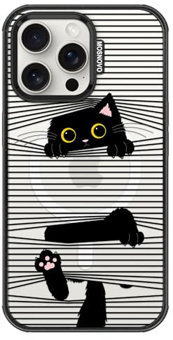 MOSNOVO for iPhone 15 Pro Max Case, Fit for MagSafe, Military-Grade Drop Protection, Shockproof Bumper, Cute Aesthetic Magnetic Phone Case for iPhone 15 Pro Max, Hidden Black Cat/Black