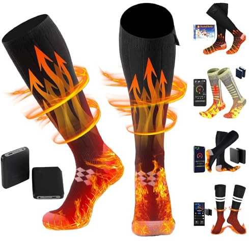 Chaussettes Chauffantes pour Homme et Femme avec Contrôle APP, 5000mAh 5V Rechargeable Chaussette Chauffante 3 Niveaux température Lavables,Fonction Minuterie pour Ski Cyclisme, Extérieur, Camping