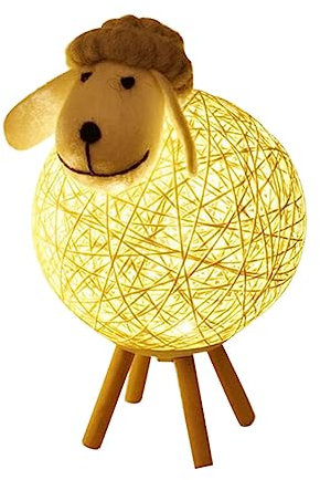 jojofuny Usb Nachtlicht Schaf Aus Holz Und Rattan Kreative Kinderlampe Mit Warmem Licht Für Schlafzimmer Wohnzimmer Und Party Charmante Schaflampe Als Dekoratives Nachtlicht