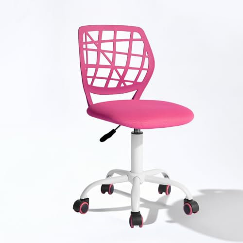 FurnitureR Compact Gaming Chair, Hollow PP Backrest, Adjustable Height, Ergonomic Swivel Sponge Seat, 5-Wheel Iron Base, for Teens & Kids Drawing, Gaming, Classroom, Deep Pink, 38.5 x 40 x 87 cm