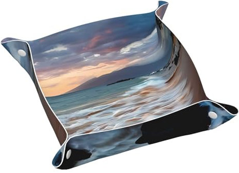 ZhaoYuGoods Beach Maui Hawaii Sonnenuntergang Meer Wellen Wolken Leder Schmuck Valet Tablett Druck PVC Leder Organizer für Eingangsbereich, Schreibtisch und Kommode, vielseitige Aufbewahrungsbox für