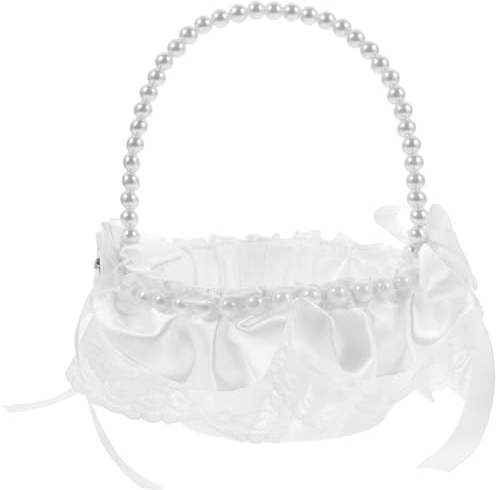 Vaguelly Blumenmädchenkorb Mit Perlenhenkel Und Spitzenverzierung Kleiner Blumenkorb Für Hochzeit Vielseitig Für Blütenblätter Und Süßigkeiten Praktisch Für Festliche Anlässe