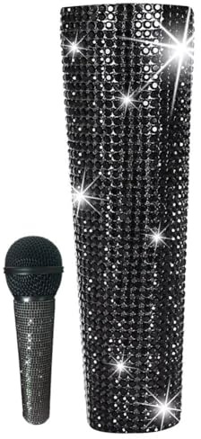 Muteitt Glitter Crystal Mic Handle Cover, Bling Rhinestones Mic Handle Sleeve for Party, Microphone Cover Sleeve for Most Microphones