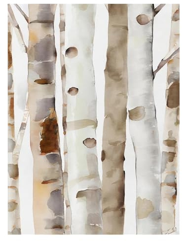 PTHEN Wall Art Canvas Prints Sequoia Pine Birch Tree Watercolor Plant Poster Canvas Painting Vibrant Impressionism(I,40x50cm)