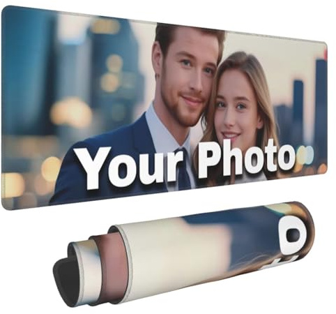 Personalisiertes XXL Mauspad mit Foto, mit Bild und Text Bedruckt, Mousepad Personalisiert Selbst Gestalten, rutschfeste Unterseite, für Büro Gaming - strapazierfähig (40x90cm/16x35.5in)