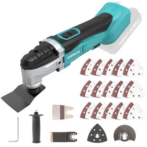 ONEMANA 18V Oscillating Multi-Tool, 18000RPM 6 Variable Speed Multitool Cordless, for Cutting Wood Drywall Nails Removing Grout & Sanding (Tool Only)